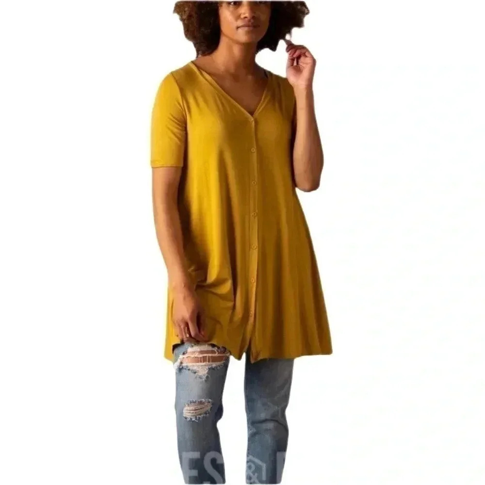 Agnes & Dora Deep Gold Limitless Button Tunic, Size Seam Pockets Size S